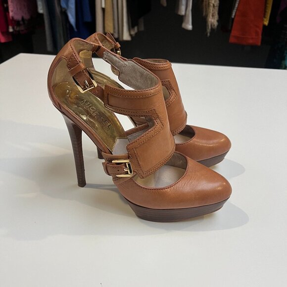 Michael Kors Toni Platform Pumps in Tan Leather - Picture 1 of 5